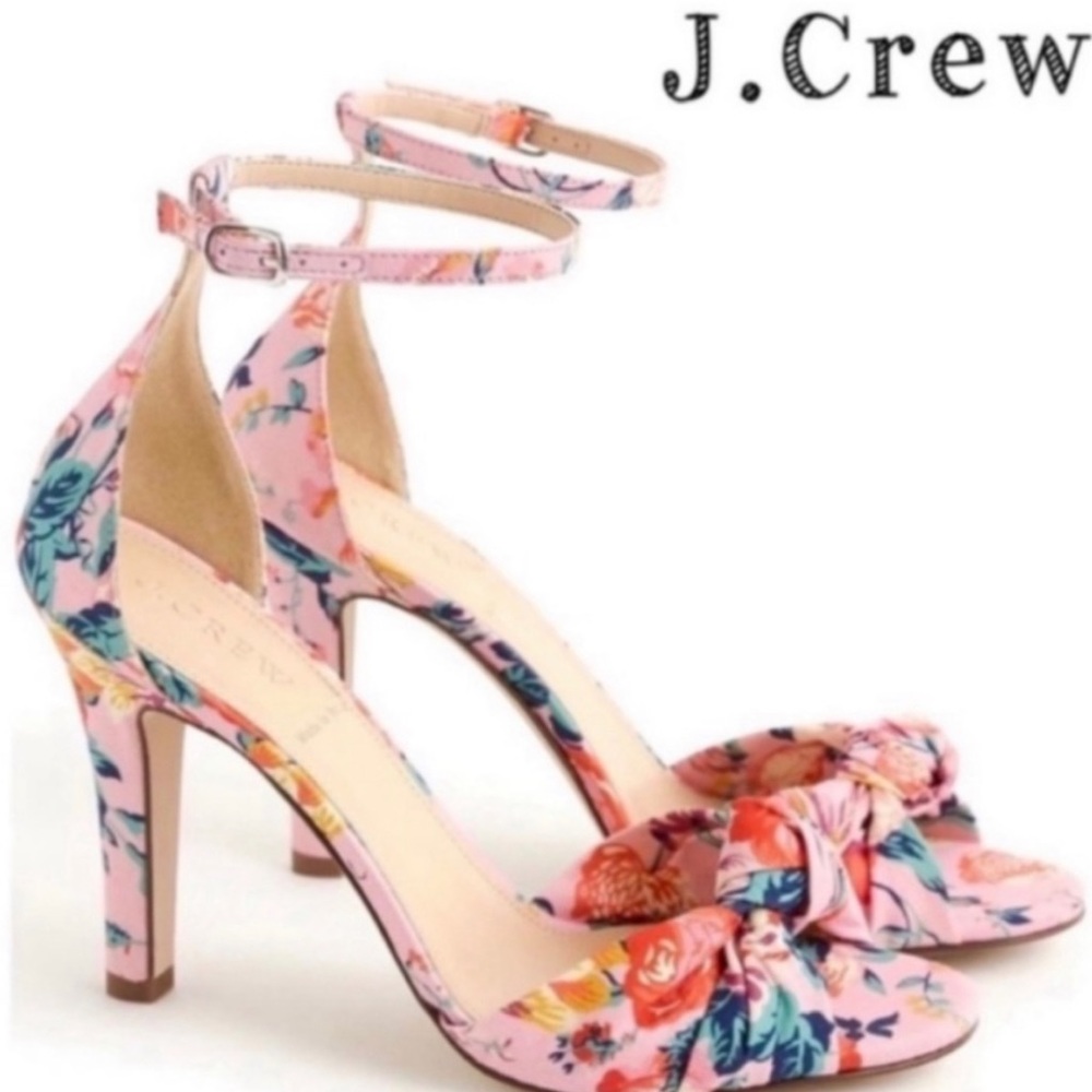 J.Crew Floral Liberty Knotted Ankle Strap High-Heel Sandals in Pink Size 8 NWOT